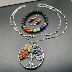 Chakra Tree of Life necklace, bracelet and earrings set